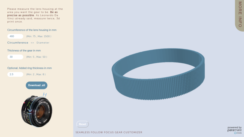 Seamless Follow Focus Gear Customizer